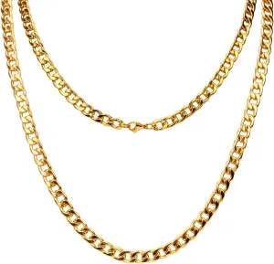 CrazyPiercing 18K Gold Plated Necklace, Men Jewelry 10MM Wide Hip Hop Turnover Chain Necklace, Stainless Steel 19" - 24"