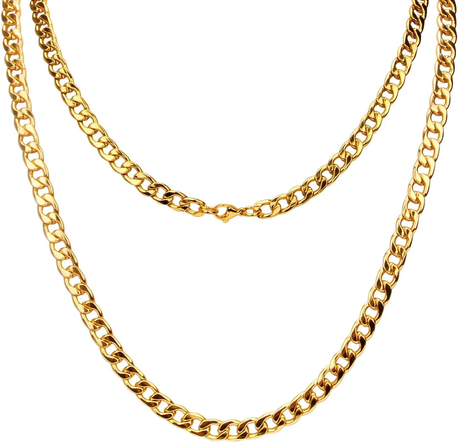 CrazyPiercing 18K Gold Plated Necklace, Men Jewelry 10MM Wide Hip Hop Turnover Chain Necklace, Stainless Steel 19" - 24"