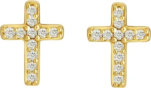 Cross Stud Earrings, Tiny Simple 14K White Gold Plated Small Cubic Zirconia Cross Earrings Stud for Women Men Silver Gold