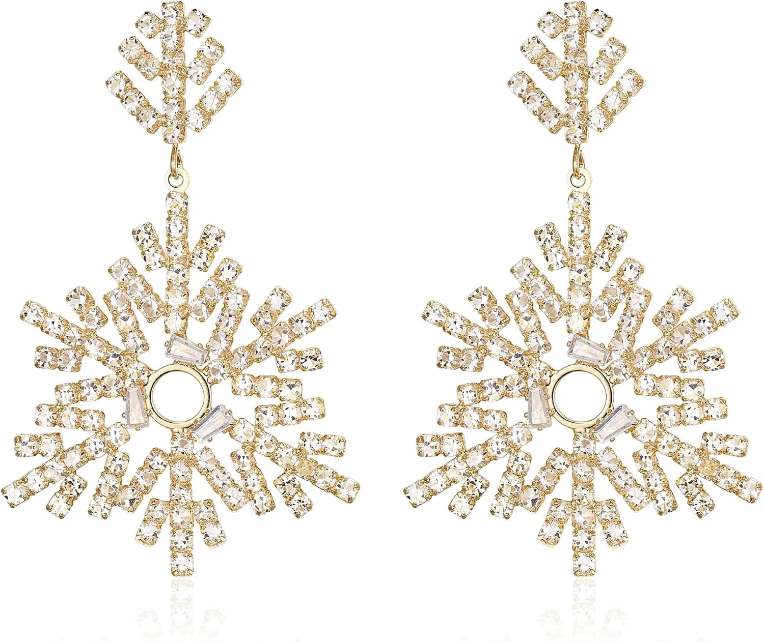 Crysdue Snowflake Bow Dangle Earrings for Women, Stunning Flower Crystal Drop Cluster Winter Holiday Festive Chrtistmas Jewelry Gift