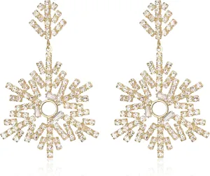 Crysdue Snowflake Bow Dangle Earrings for Women, Stunning Flower Crystal Drop Cluster Winter Holiday Festive Chrtistmas Jewelry Gift