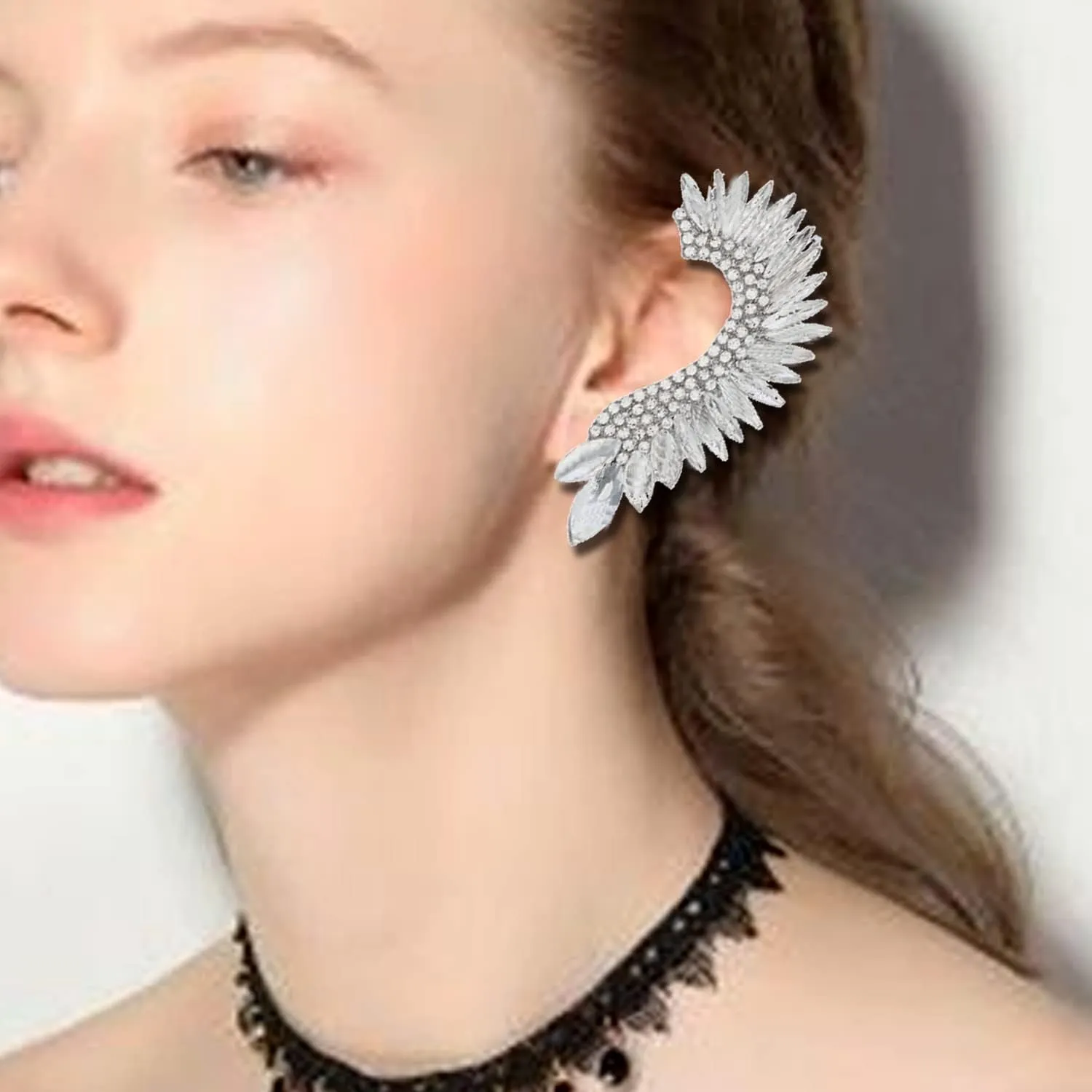 Crystal Leaf Climbers Crawler Jewelry Jacket Earrings Sparkly Zircon Pave Metal Ear Cuff Wrap Clip Stud Earring Climber Top Ear Clip for Women