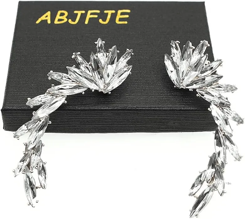 Crystal Leaf Climbers Crawler Jewelry Jacket Earrings Sparkly Zircon Pave Metal Ear Cuff Wrap Clip Stud Earring Climber Top Ear Clip for Women