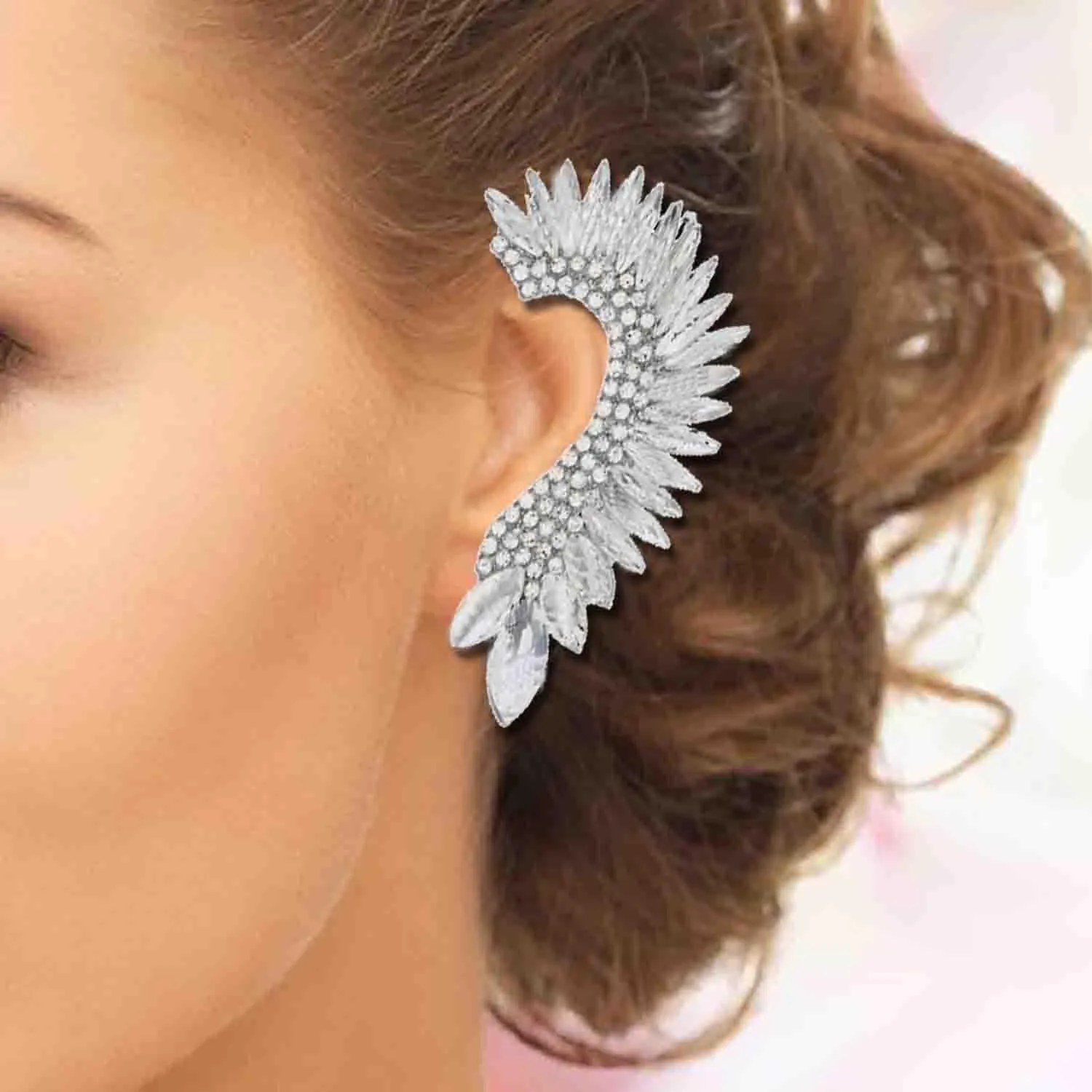 Crystal Leaf Climbers Crawler Jewelry Jacket Earrings Sparkly Zircon Pave Metal Ear Cuff Wrap Clip Stud Earring Climber Top Ear Clip for Women