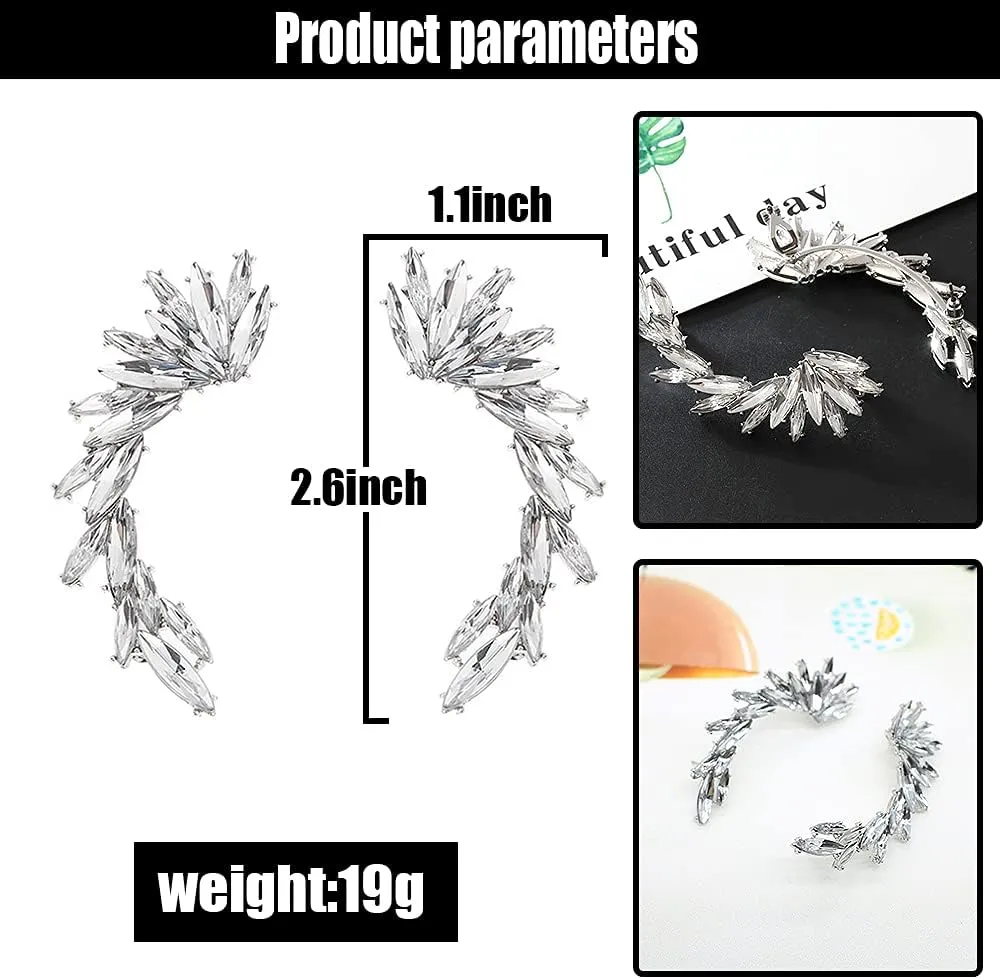 Crystal Leaf Climbers Crawler Jewelry Jacket Earrings Sparkly Zircon Pave Metal Ear Cuff Wrap Clip Stud Earring Climber Top Ear Clip for Women