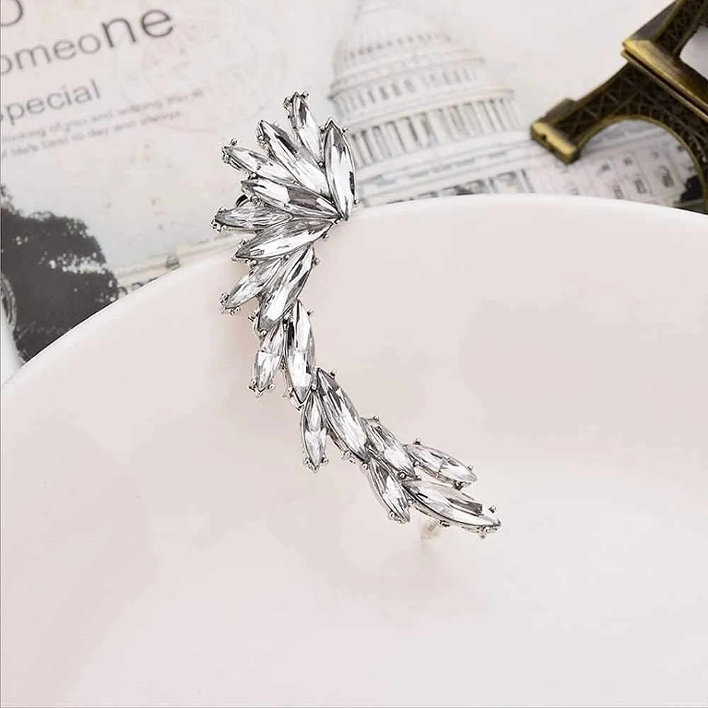 Crystal Leaf Climbers Crawler Jewelry Jacket Earrings Sparkly Zircon Pave Metal Ear Cuff Wrap Clip Stud Earring Climber Top Ear Clip for Women