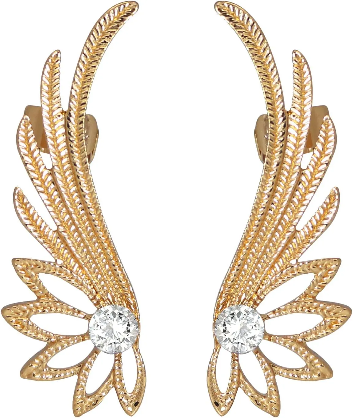 Crystal Leaf Climbers Crawler Jewelry Jacket Earrings Sparkly Zircon Pave Metal Ear Cuff Wrap Clip Stud Earring Climber Top Ear Clip for Women