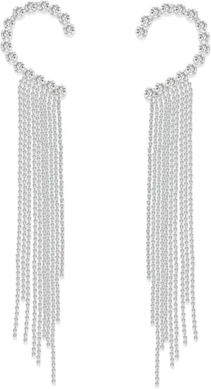 Crystal Leaf Climbers Crawler Jewelry Tassel Earrings Sparkly Zircon Pave Metal Ear Cuff Wrap Clip Earring Climber Top Ear Clip for Women