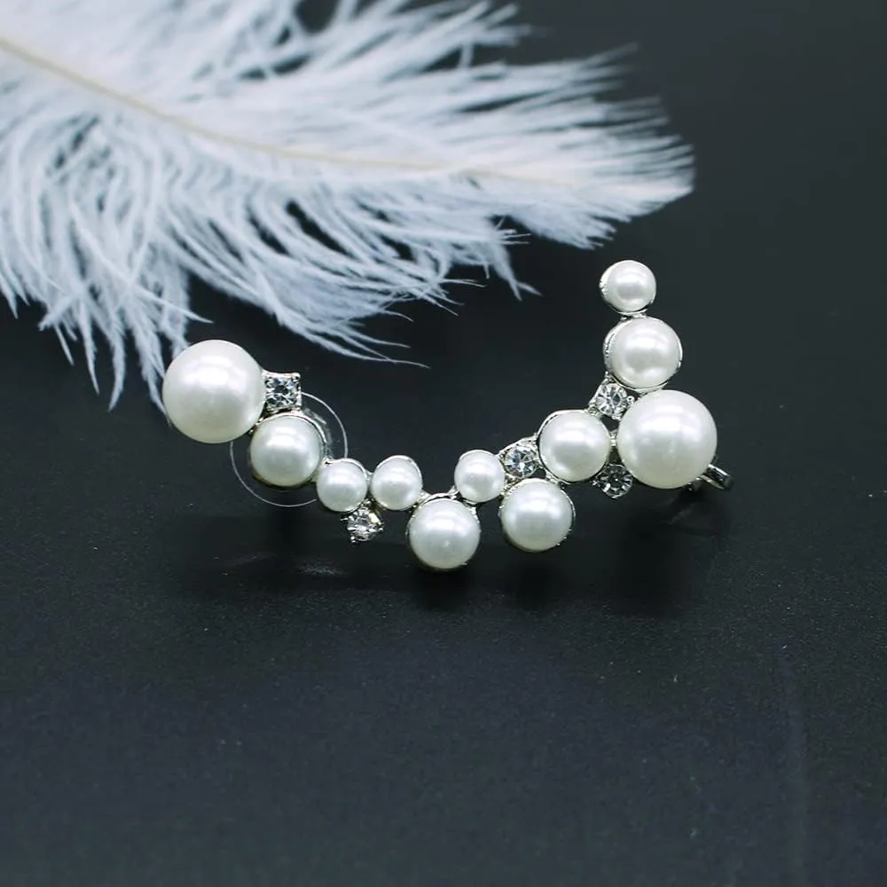 Crystal Pearl Flower Climbers Crawler Stud Earring Cute Rhinestone Resin Floral Left Ear Cuff Wrap Clip Earring Top Ear Clip Gold Jewelry Jacket for Women 1 Pcs