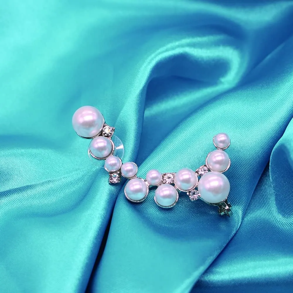 Crystal Pearl Flower Climbers Crawler Stud Earring Cute Rhinestone Resin Floral Left Ear Cuff Wrap Clip Earring Top Ear Clip Gold Jewelry Jacket for Women 1 Pcs