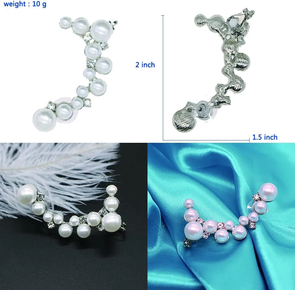 Crystal Pearl Flower Climbers Crawler Stud Earring Cute Rhinestone Resin Floral Left Ear Cuff Wrap Clip Earring Top Ear Clip Gold Jewelry Jacket for Women 1 Pcs