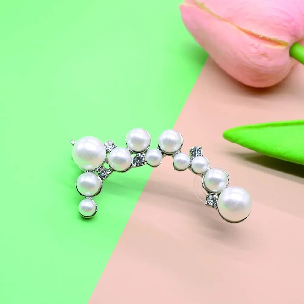 Crystal Pearl Flower Climbers Crawler Stud Earring Cute Rhinestone Resin Floral Left Ear Cuff Wrap Clip Earring Top Ear Clip Gold Jewelry Jacket for Women 1 Pcs