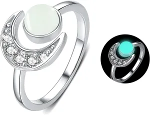 CUOKA MIRACLE Moon Ring, S925 Sterling Silver Crescent Moon Ring Open Ring Adjustable Ring Gift for Women