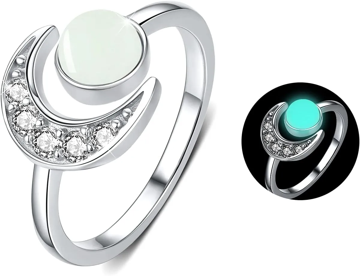 CUOKA MIRACLE Moon Ring, S925 Sterling Silver Crescent Moon Ring Open Ring Adjustable Ring Gift for Women