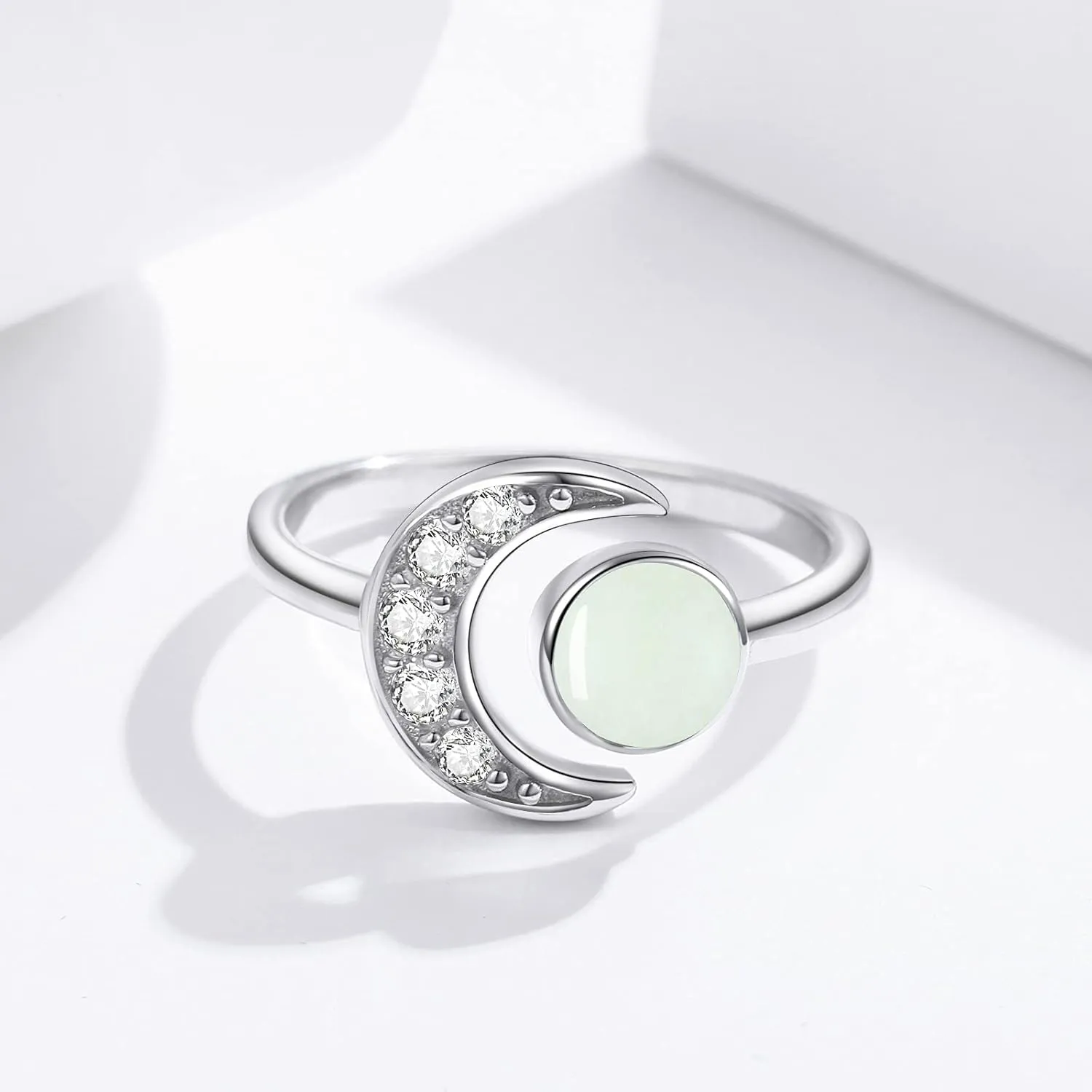 CUOKA MIRACLE Moon Ring, S925 Sterling Silver Crescent Moon Ring Open Ring Adjustable Ring Gift for Women