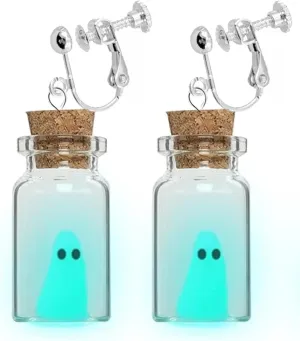 Cute Clip on Earrings for Women Non Pierced Funny Moss Ghost In A Bottle Glow The Dark Halloween Jewelry Idea Novelty