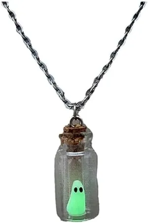 Cute Creative Ghost Pendant Necklace, The Adopt A Ghost Necklace, Glow-in-The-Dark Halloween Necklace Luminous Ghost in A Bottle Pendant Decorative