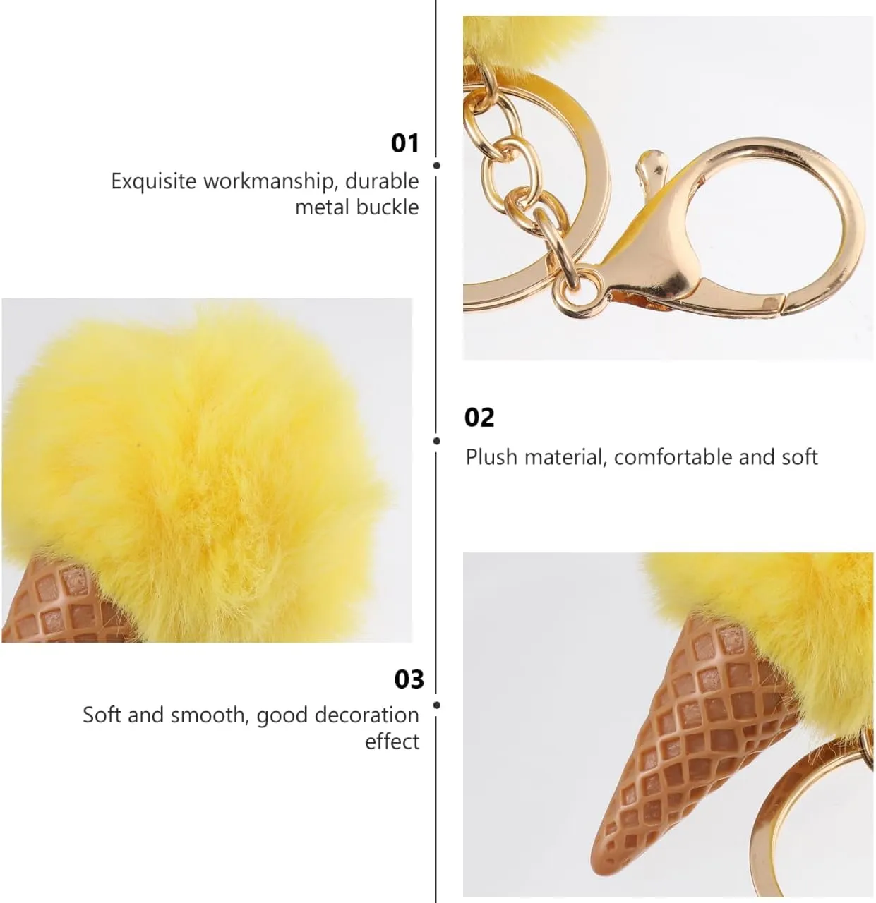 Cute Pom Pomsc Keychain, 3 Pcs Ice Cream Keychain, Plush Key Pendants for Decoration Fluffy Key Chains Women
