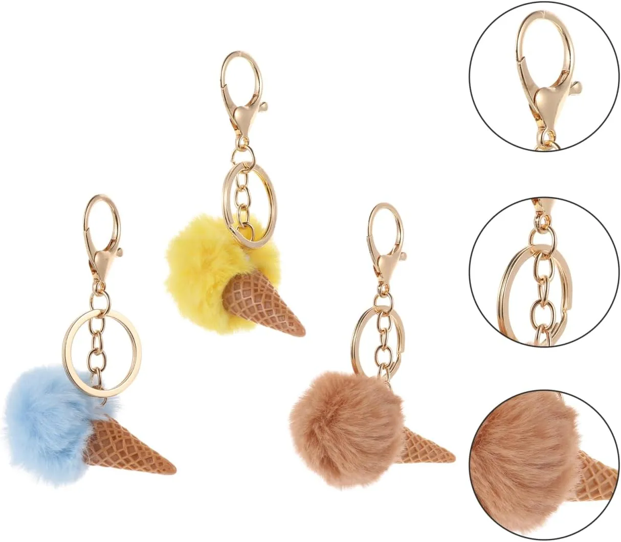 Cute Pom Pomsc Keychain, 3 Pcs Ice Cream Keychain, Plush Key Pendants for Decoration Fluffy Key Chains Women