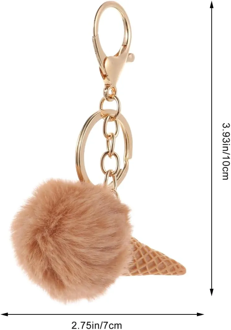 Cute Pom Pomsc Keychain, 3 Pcs Ice Cream Keychain, Plush Key Pendants for Decoration Fluffy Key Chains Women