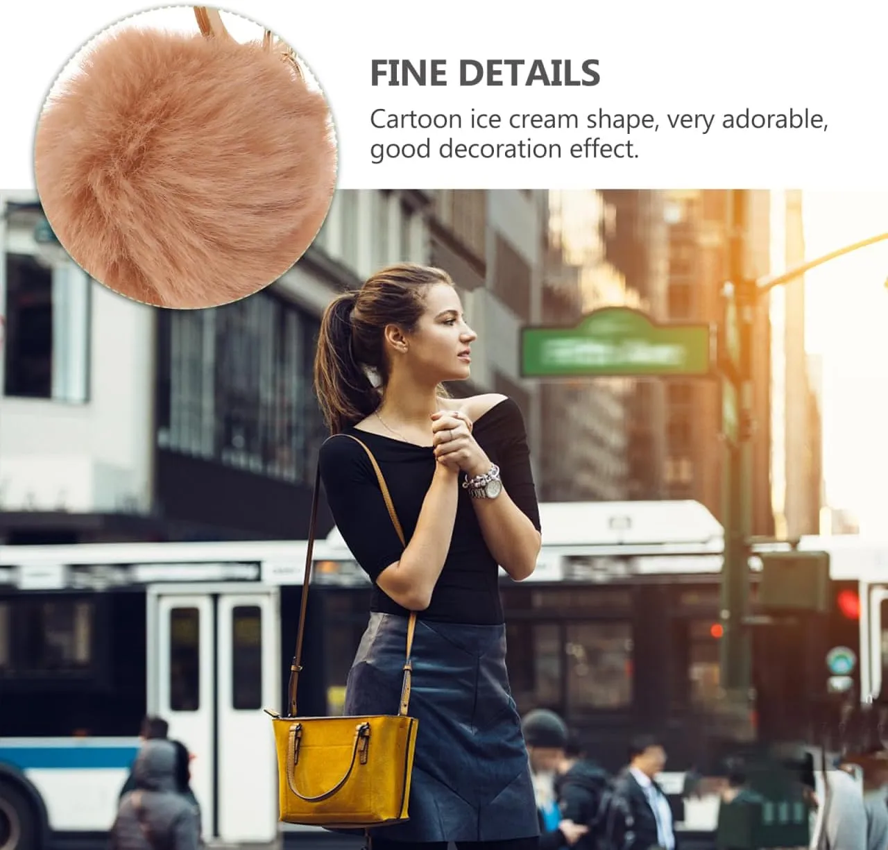 Cute Pom Pomsc Keychain, 3 Pcs Ice Cream Keychain, Plush Key Pendants for Decoration Fluffy Key Chains Women