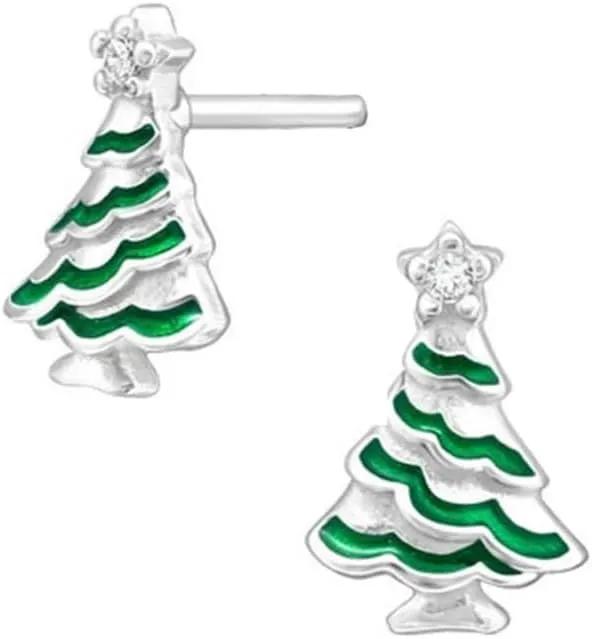 Cute Xmas Tree Stud Earring for Women Dainty Crystal Sterling Silver Post Elegant Party Winter Holiday Hypoallergenic Piercing Tragus Earrings Festive Merry Christmas Jewelry Gift Girlfriend Birthday
