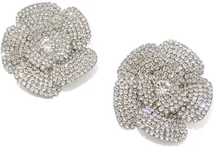 Dainty Crystal Flower Statement Stud Earrings Cubic Zirconia Floral Dangle Drop Earring Exquisite Wedding Jewelry Gifts for Women Girls Bridal
