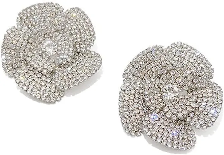 Dainty Crystal Flower Statement Stud Earrings Cubic Zirconia Floral Dangle Drop Earring Exquisite Wedding Jewelry Gifts for Women Girls Bridal
