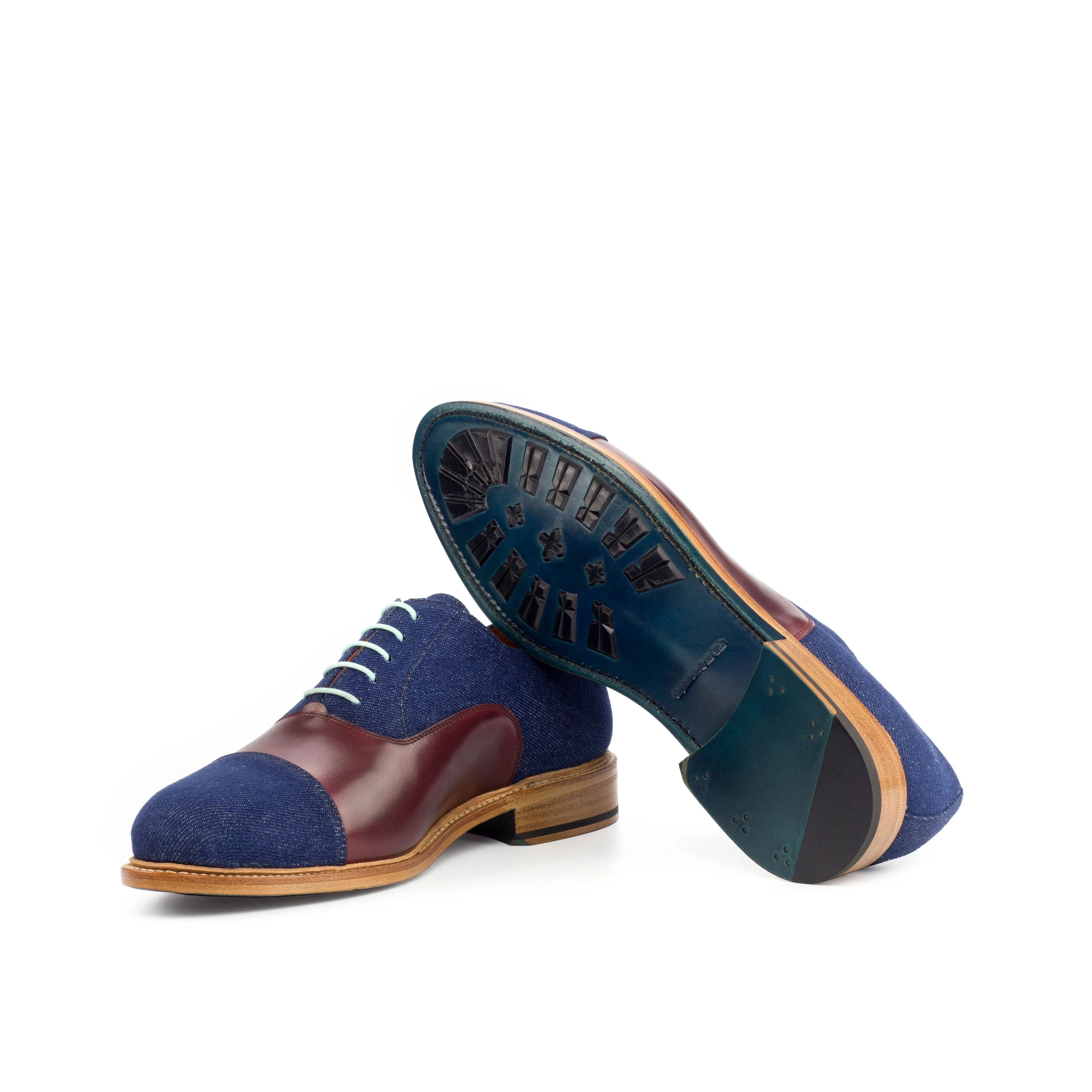 DapperFam Rafael in Jeans / Burgundy Men's Sartorial & Italian Leather Oxford