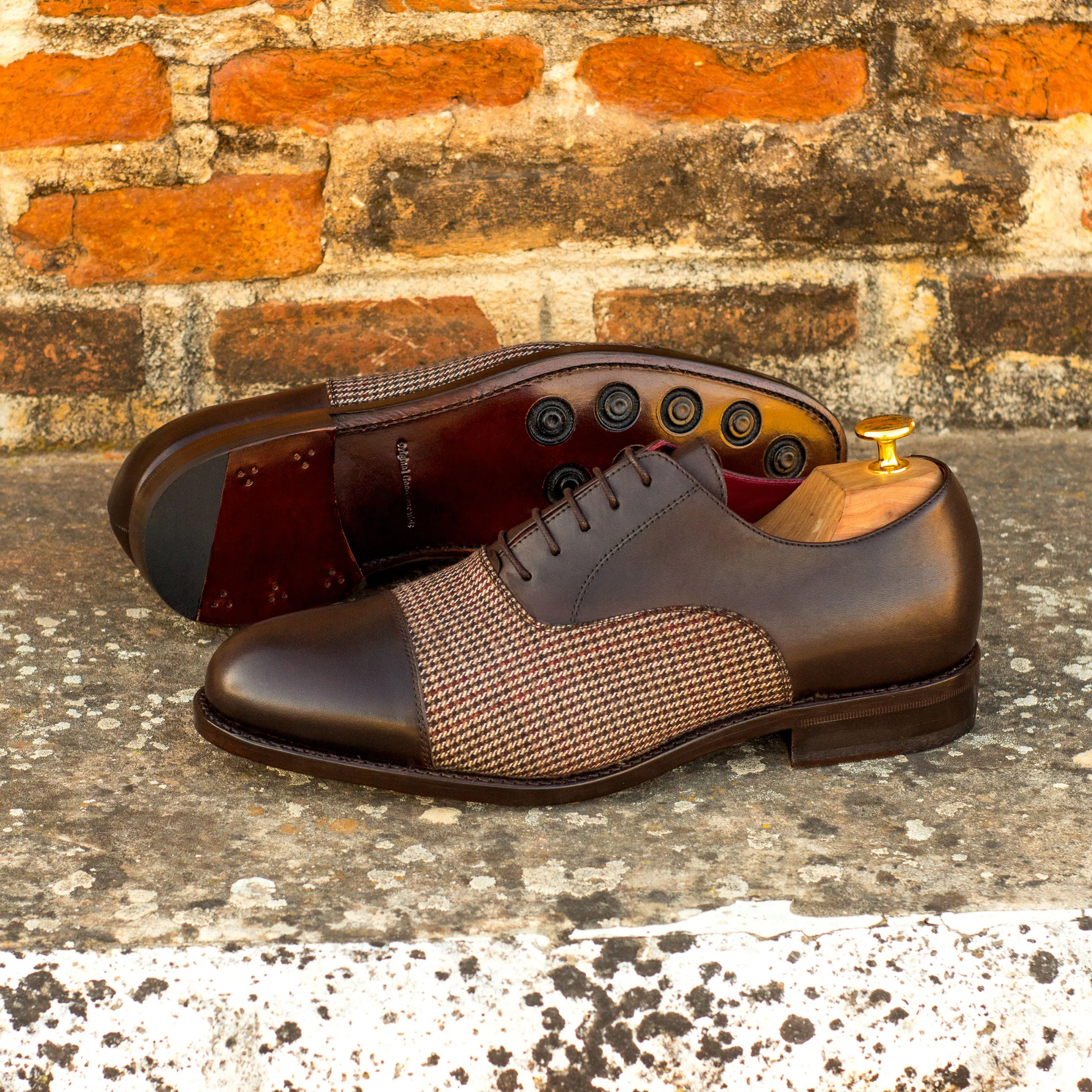 DapperFam Rafael in Tweed / Dark Brown Men's Sartorial & Italian Leather Oxford