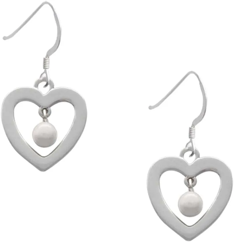 Delight Jewelry Silvertone Open heart with Imitation Pearl Drop French Earrings