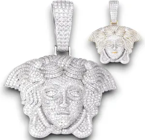 Diamond Medusa Head Iced out Pendant in 14k Gold & White Gold Over 925 Sterling Silver 12.62 Carat Super ICY Round Cut VVS/D Color Moissanite Goddess Head Pendant Hip-hop Jewelry For Men and Women
