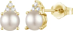 Diamonds and Genuine Gemstone Stud Earrings, 3 Natural Round Shaped Diamonds Set Above a Natural Gemstone, 14K Rose Gold/14K Gold/14K White Gold, 4.5mm Stone (0.03 cttw)