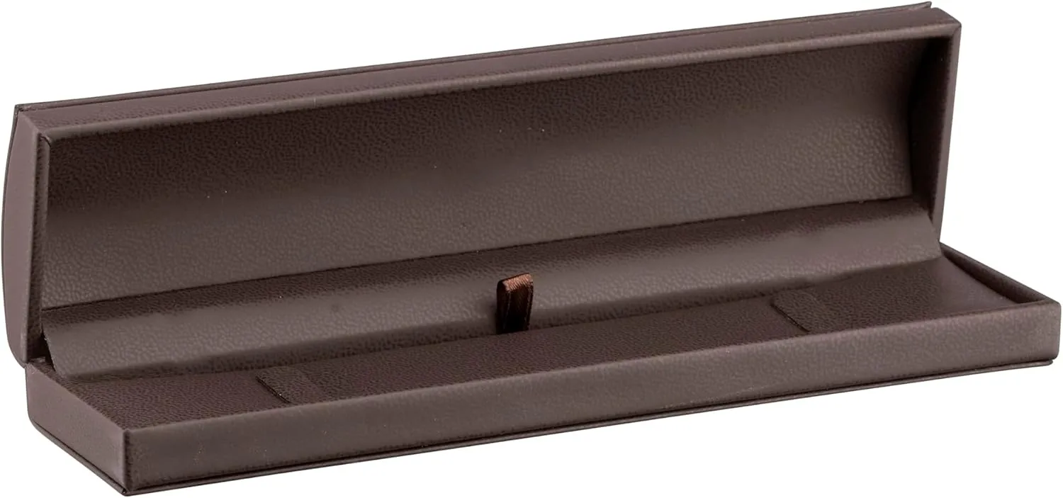 Dome-Shape Leather Bracelet Box for Women & Men  Jewelry Gift Box Ideal for Bracelet Case, Necklace, Chain  Bracelet/Necklace Box with Cream Ribbed Outer Box & Matching Bow Ribbon