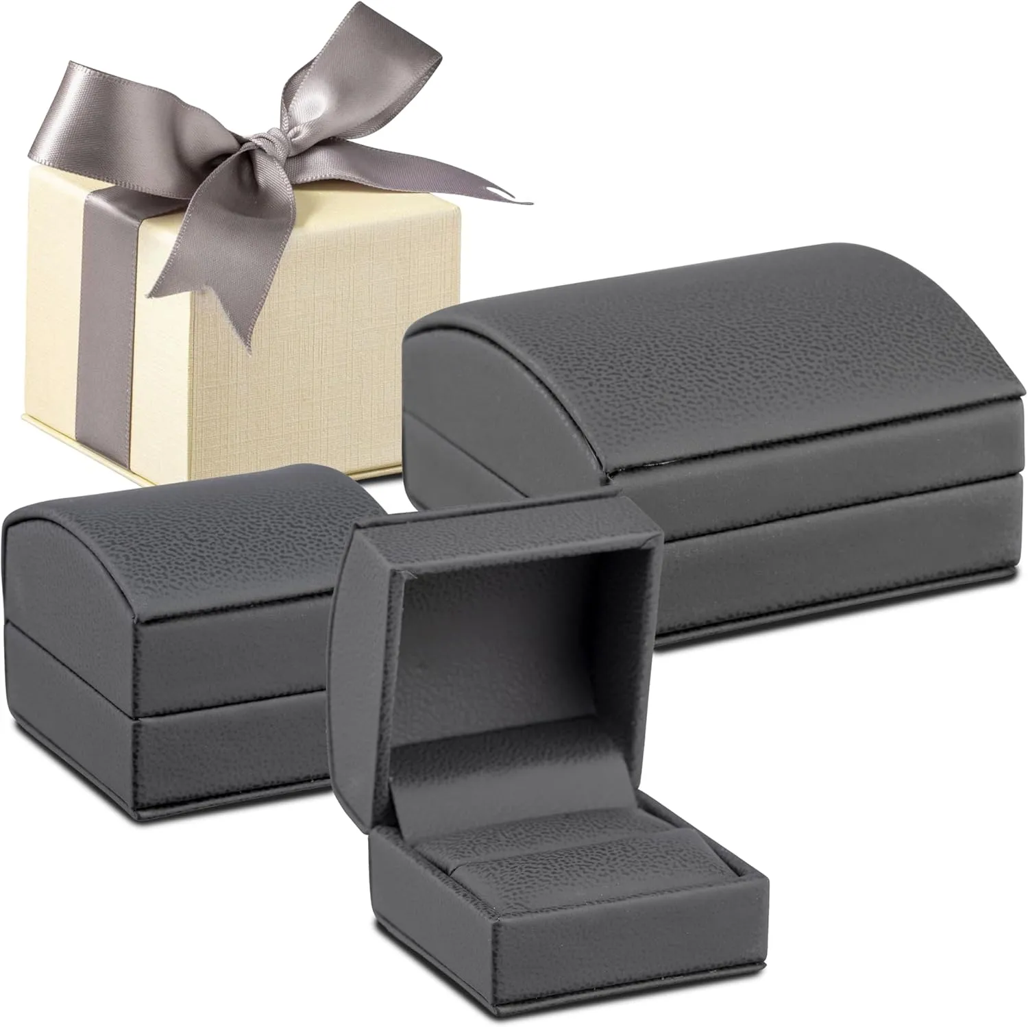Dome-Shape Leather Bracelet Box for Women & Men  Jewelry Gift Box Ideal for Bracelet Case, Necklace, Chain  Bracelet/Necklace Box with Cream Ribbed Outer Box & Matching Bow Ribbon