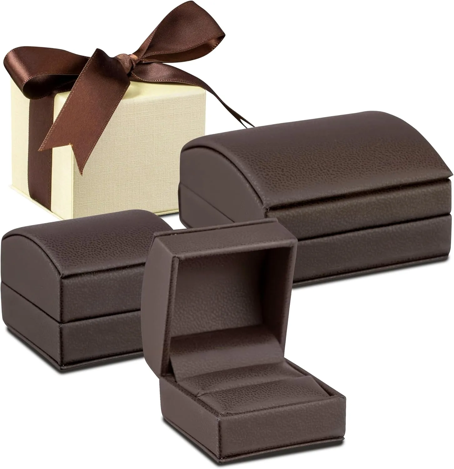 Dome-Shape Leather Bracelet Box for Women & Men  Jewelry Gift Box Ideal for Bracelet Case, Necklace, Chain  Bracelet/Necklace Box with Cream Ribbed Outer Box & Matching Bow Ribbon
