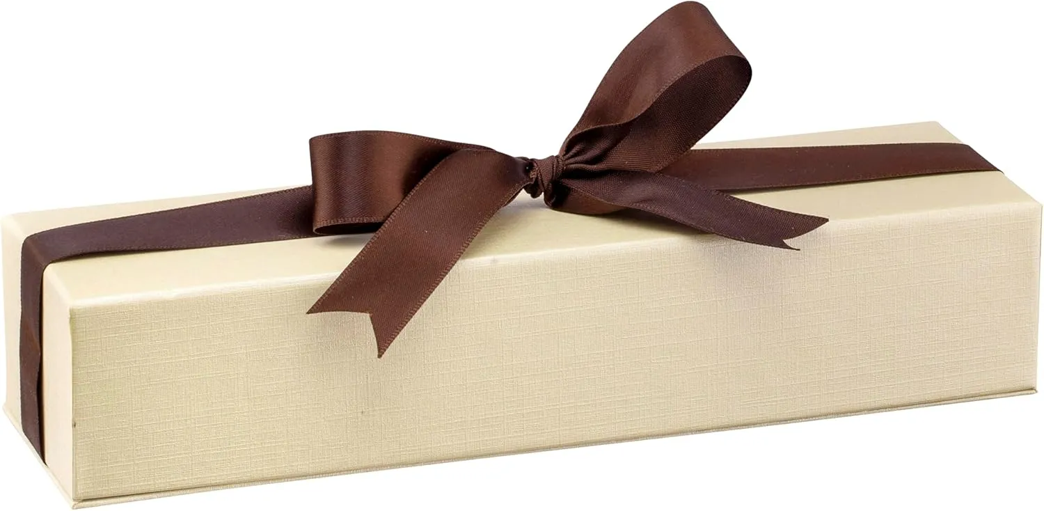 Dome-Shape Leather Bracelet Box for Women & Men  Jewelry Gift Box Ideal for Bracelet Case, Necklace, Chain  Bracelet/Necklace Box with Cream Ribbed Outer Box & Matching Bow Ribbon