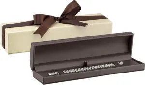 Dome-Shape Leather Bracelet Box for Women & Men  Jewelry Gift Box Ideal for Bracelet Case, Necklace, Chain  Bracelet/Necklace Box with Cream Ribbed Outer Box & Matching Bow Ribbon