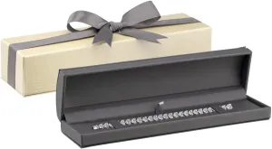 Dome-Shape Leather Bracelet Box for Women & Men  Jewelry Gift Box Ideal for Bracelet Case, Necklace, Chain  Bracelet/Necklace Box with Cream Ribbed Outer Box & Matching Bow Ribbon