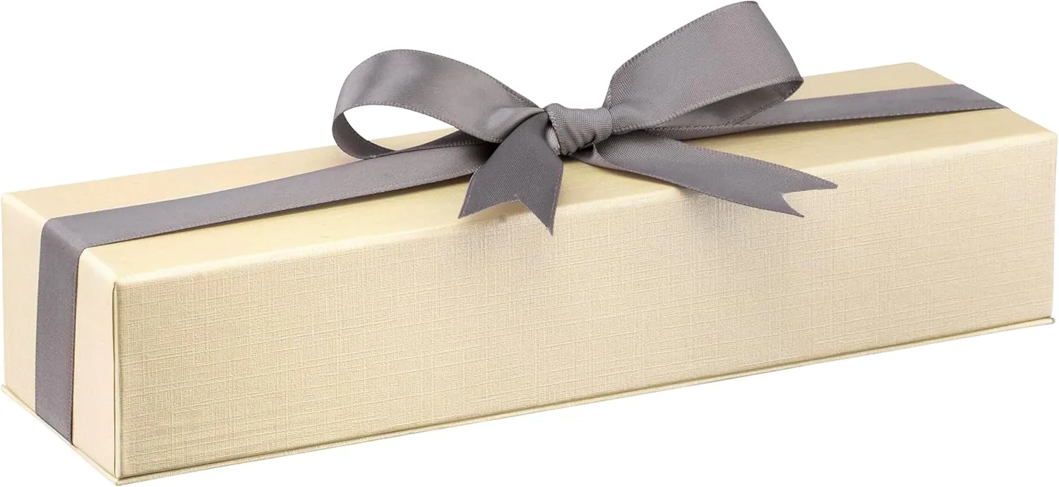 Dome-Shape Leather Bracelet Box for Women & Men  Jewelry Gift Box Ideal for Bracelet Case, Necklace, Chain  Bracelet/Necklace Box with Cream Ribbed Outer Box & Matching Bow Ribbon