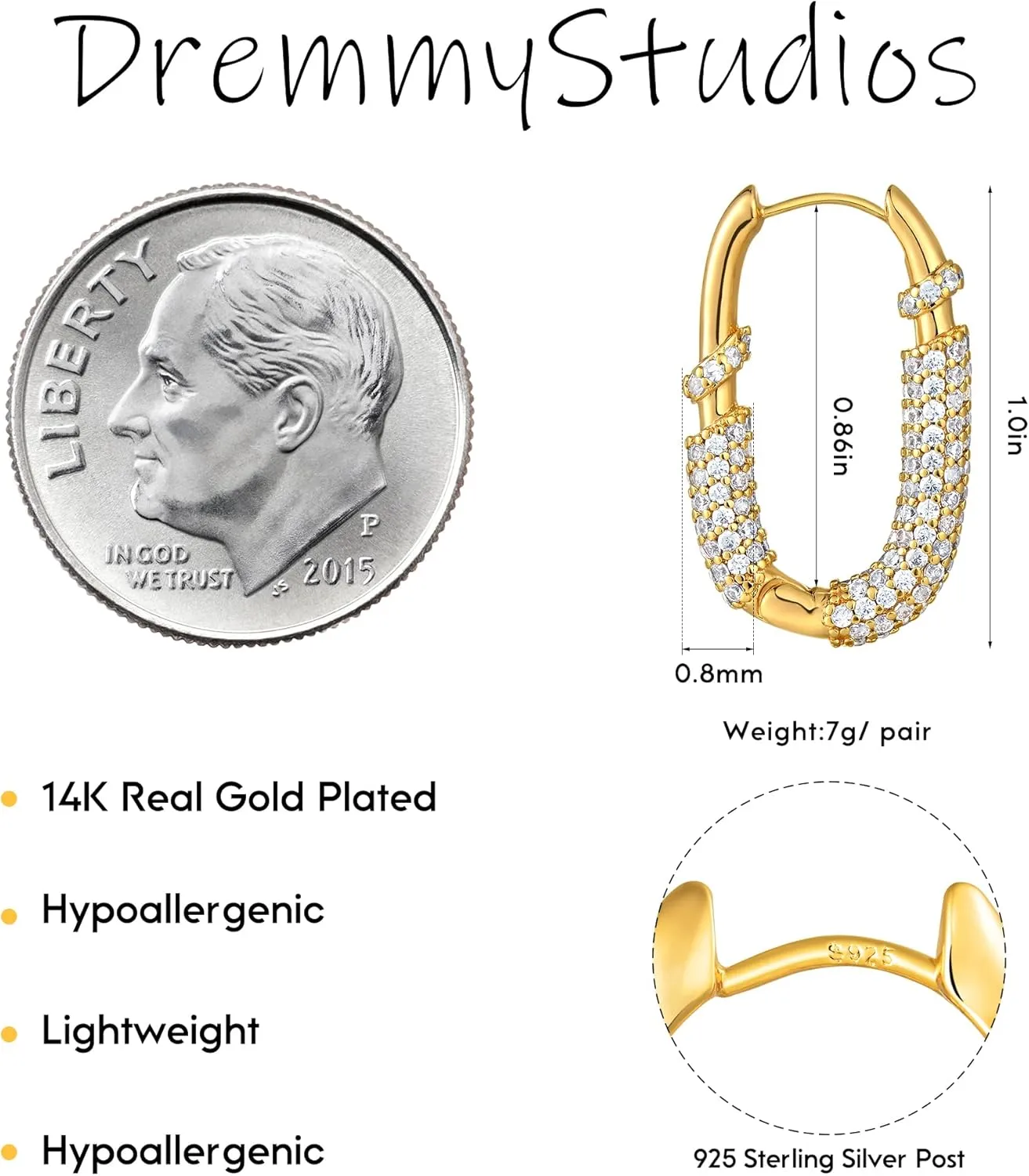 DREMMY STUDIOS Gold Dainty Huggie Hoop Earrings 18K Gold Plated Exquisite Open Tassel Dangle Charm Drop Sleeper Geometric Cross Coin Star Heart White CZ Simple Hypoallergenic Earrings for Women