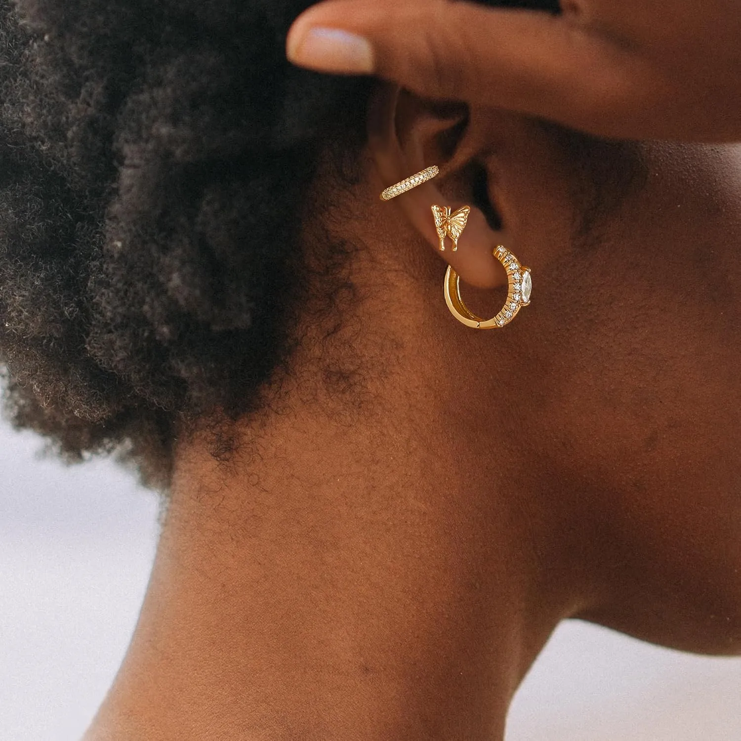 DREMMY STUDIOS Gold Dainty Huggie Hoop Earrings 18K Gold Plated Exquisite Open Tassel Dangle Charm Drop Sleeper Geometric Cross Coin Star Heart White CZ Simple Hypoallergenic Earrings for Women