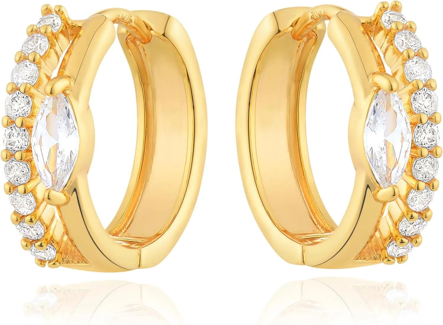 DREMMY STUDIOS Gold Dainty Huggie Hoop Earrings 18K Gold Plated Exquisite Open Tassel Dangle Charm Drop Sleeper Geometric Cross Coin Star Heart White CZ Simple Hypoallergenic Earrings for Women