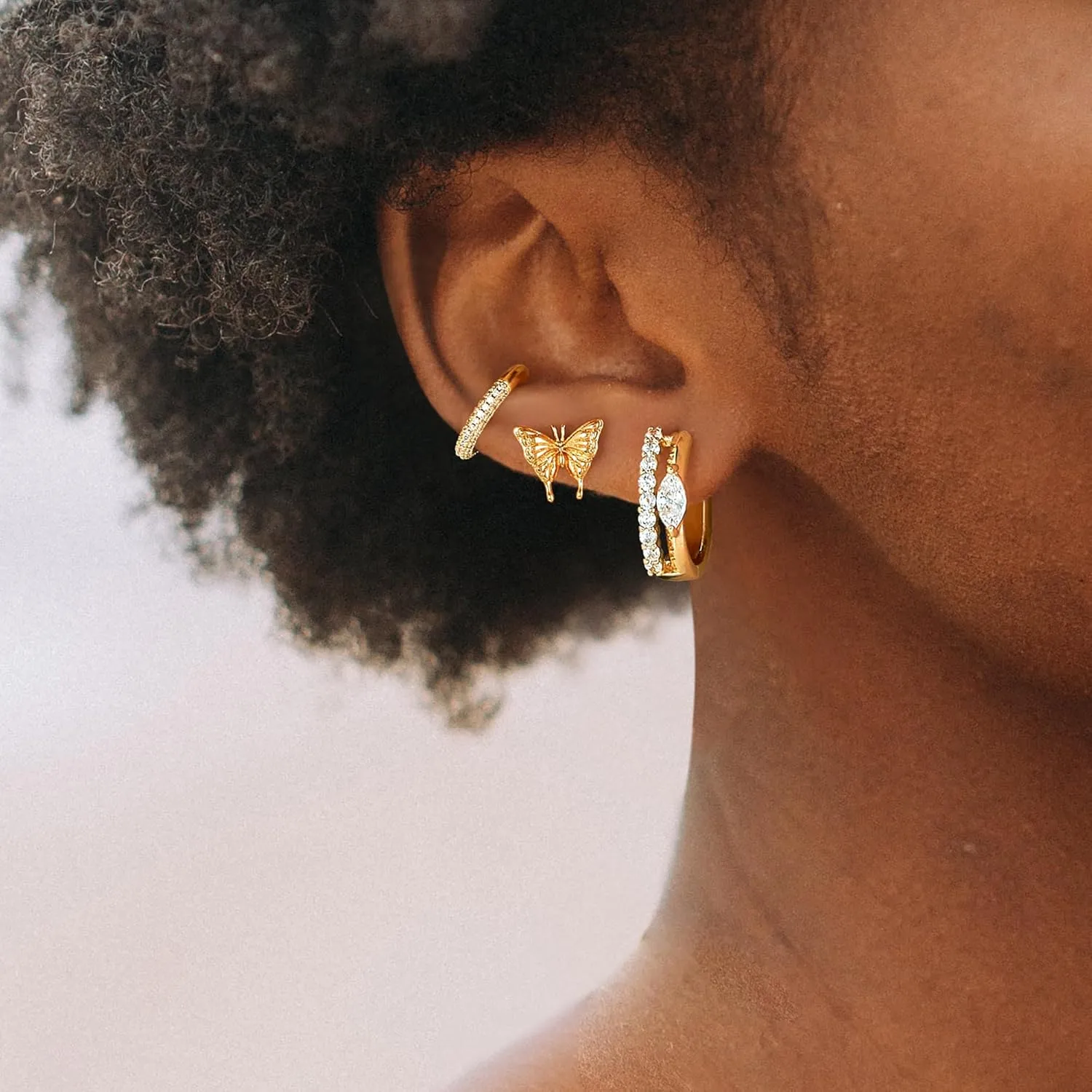 DREMMY STUDIOS Gold Dainty Huggie Hoop Earrings 18K Gold Plated Exquisite Open Tassel Dangle Charm Drop Sleeper Geometric Cross Coin Star Heart White CZ Simple Hypoallergenic Earrings for Women