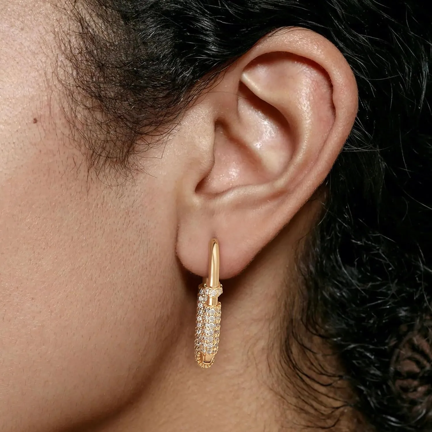 DREMMY STUDIOS Gold Dainty Huggie Hoop Earrings 18K Gold Plated Exquisite Open Tassel Dangle Charm Drop Sleeper Geometric Cross Coin Star Heart White CZ Simple Hypoallergenic Earrings for Women