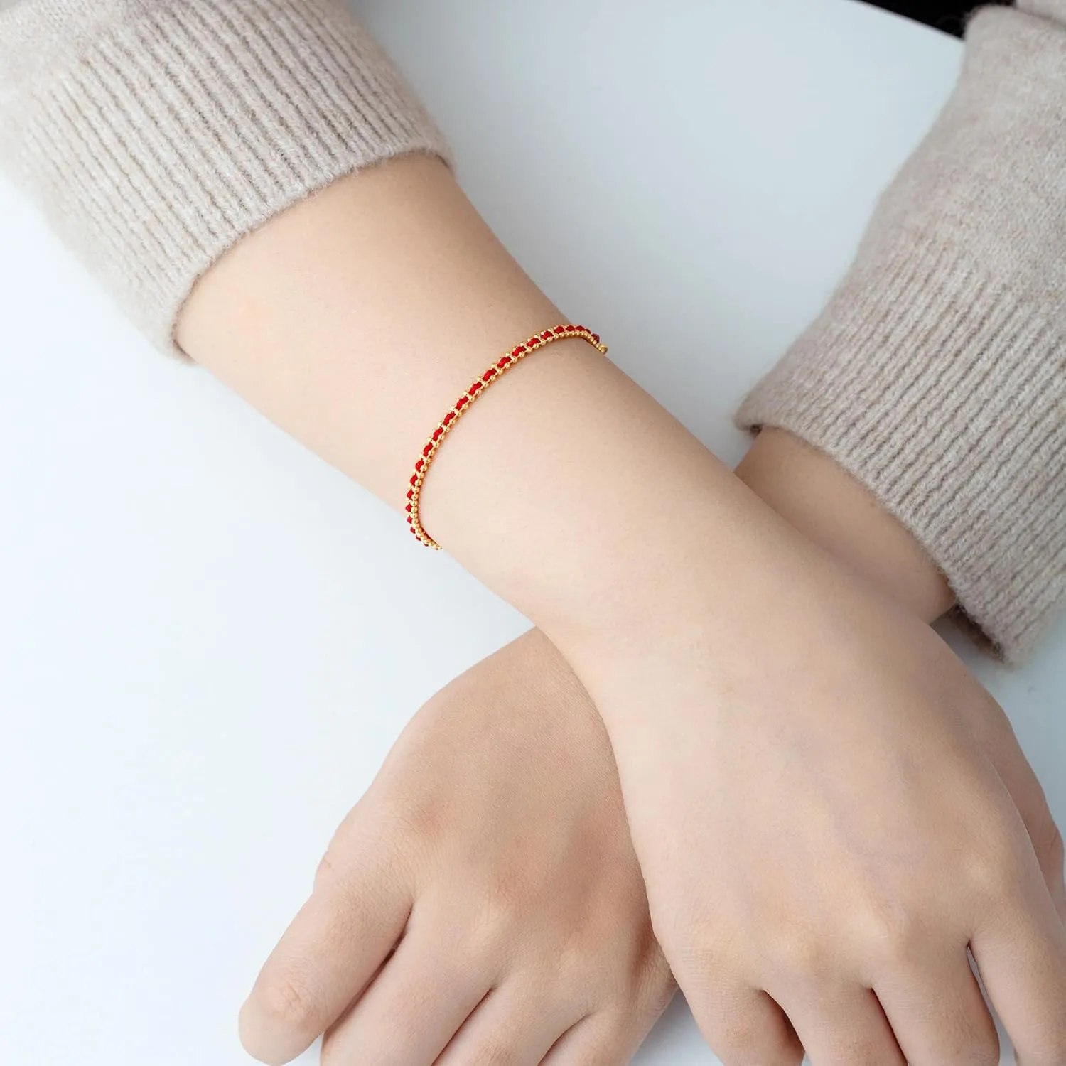 Dual Chain Bracelet for Women 18K Gold Plated Adjustable Bead Chain with Elegant String Stylish Handwoven Accessory for Gifts or Daily Wear
