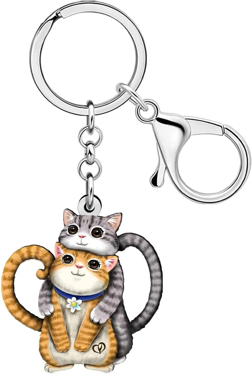 DUOWEI Acrylic Cute Tabby Cat Keychain Key Ring Kitten Accessories Gifts for Women Girls Cat Mom Car Keys Wallet Pet Lovers
