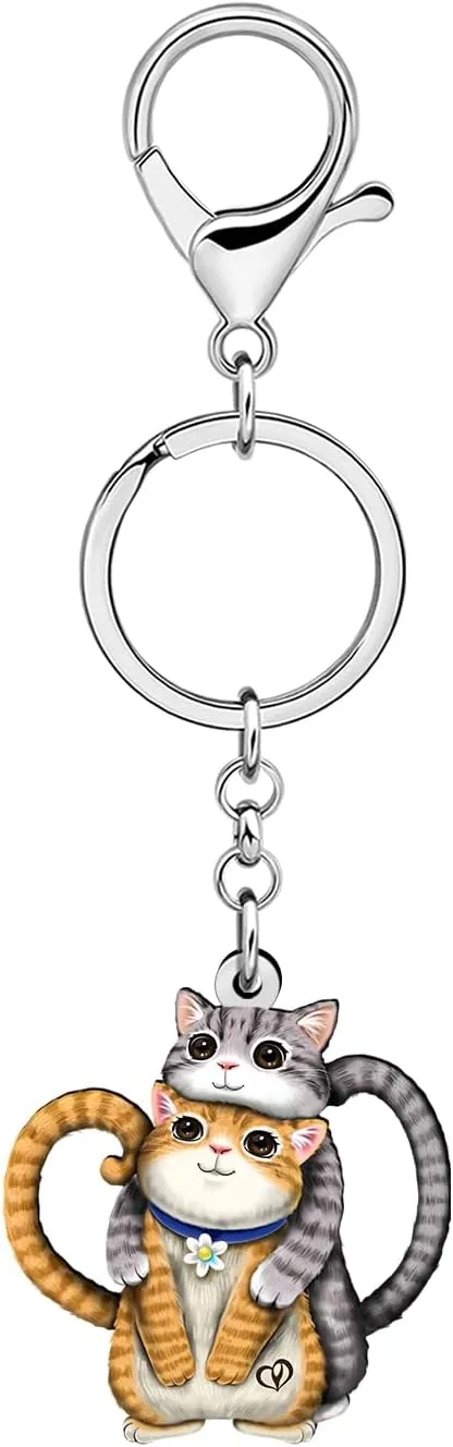 DUOWEI Acrylic Cute Tabby Cat Keychain Key Ring Kitten Accessories Gifts for Women Girls Cat Mom Car Keys Wallet Pet Lovers