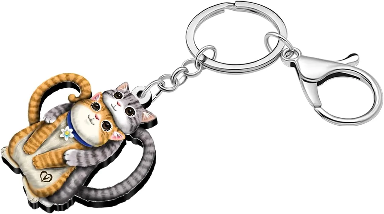 DUOWEI Acrylic Cute Tabby Cat Keychain Key Ring Kitten Accessories Gifts for Women Girls Cat Mom Car Keys Wallet Pet Lovers