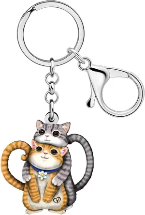 DUOWEI Acrylic Cute Tabby Cat Keychain Key Ring Kitten Accessories Gifts for Women Girls Cat Mom Car Keys Wallet Pet Lovers